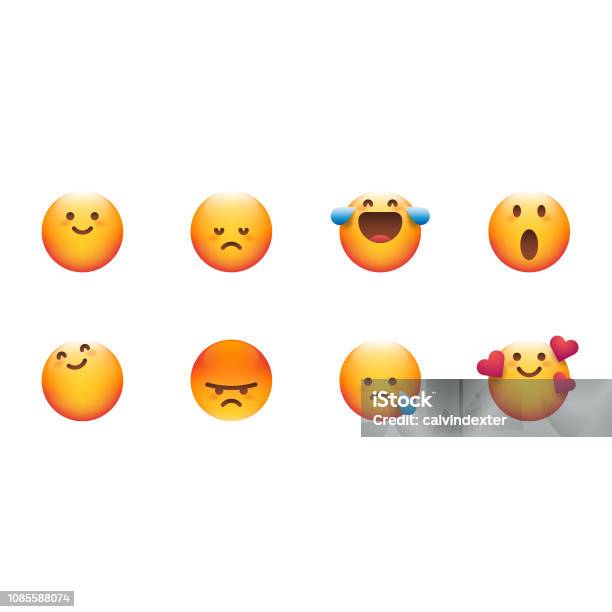 Cute Essential Emoticons Set Stock Illustration - Download Image Now - Emoticon, Furious, Love - Emotion