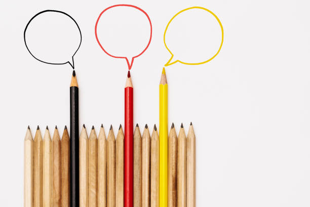 istock Community communication, represents people conference, social media interaction & engagement. group of pencils sharing idea on the white background with copy space 1085591998