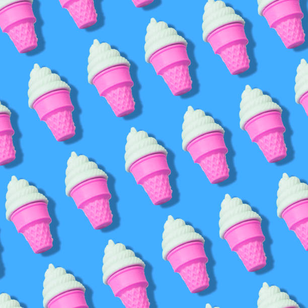 ice cream pattern on blue color background. Creative art made with ice cream pattern on blue color background. neon sign ice cream stock pictures, royalty-free photos & images