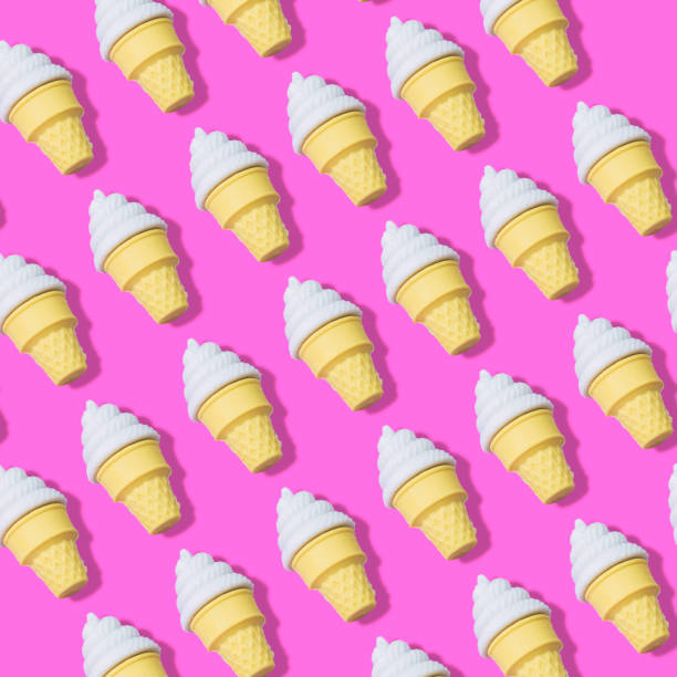 ice cream pattern on pink color background. Creative art made with ice cream pattern on pink color background. neon sign ice cream stock pictures, royalty-free photos & images