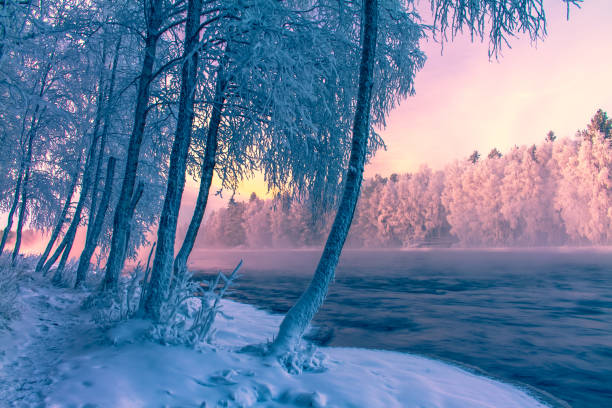 Sunset on the frozen river Angara