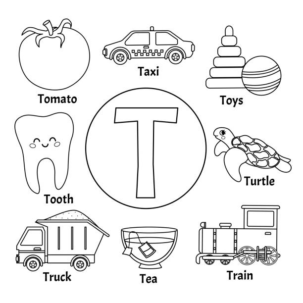 Letra T Con Tomate Ilustración Dibujo Animado Vectores Libres de Derechos -  iStock