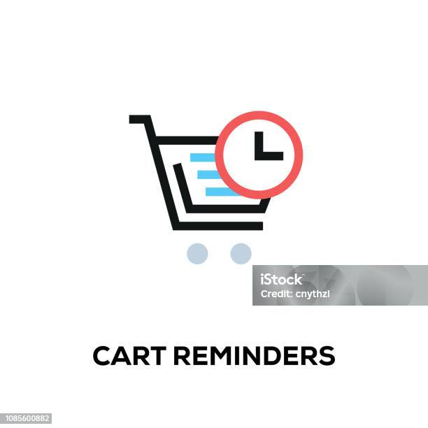 Flat Line Design Style Modern Vector Cart Reminders Icon Stock Illustration - Download Image Now