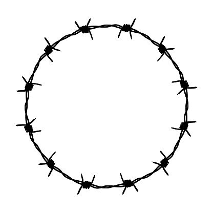 Circle barbed wire. A sign of not freedom. Frame barbed wire. Vector