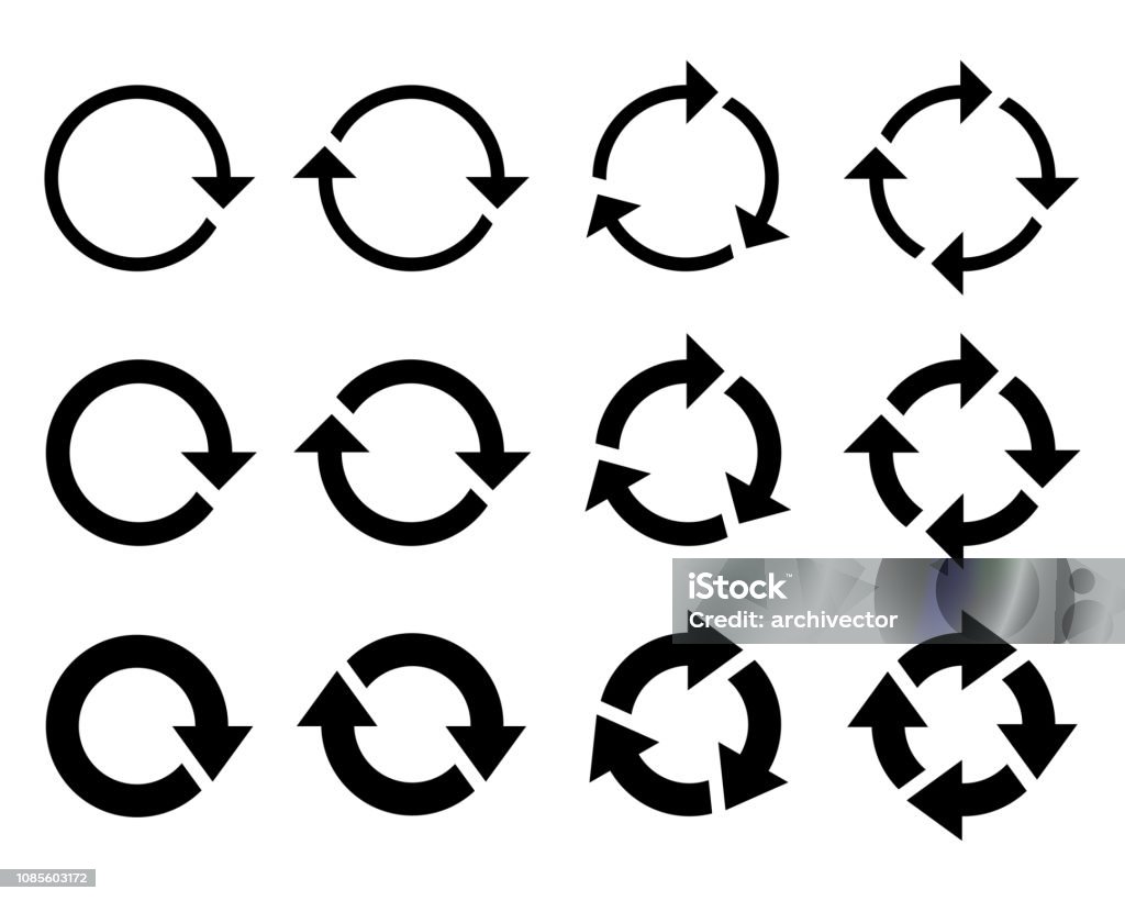 Set circle arrows Circle arrow icon. Refresh and reload arrow icon. Rotation vector arrows set. Vector illustration Icon Symbol stock vector