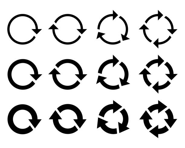 Set circle arrows Circle arrow icon. Refresh and reload arrow icon. Rotation vector arrows set. Vector illustration coordination stock illustrations