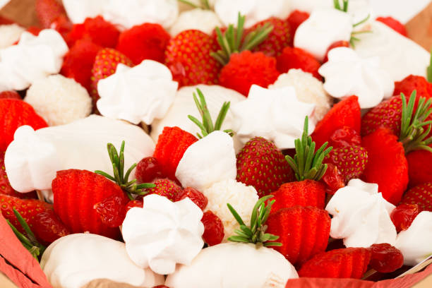 Flowers, fruit bouquet, white isolated, strawberry, marshmallows