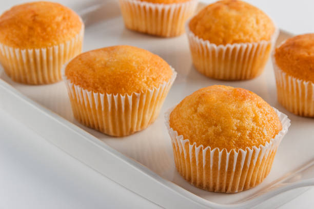 istock Cupcakes on a white plate on a light background close-up 1085610878