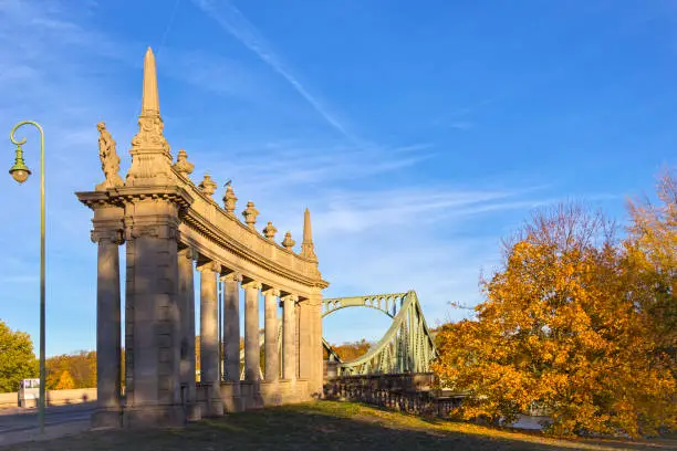 View to the famous Glienicke Bridge, Potsdam, in autumn, named also Bridge of Spies, connection between Berlin and Potsdam