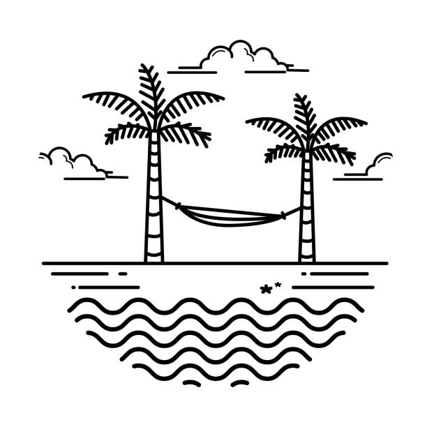 simple beach design beach design, vector style line art design concept sand symbols stock illustrations