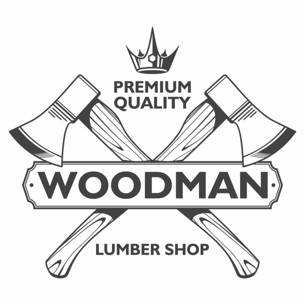 holzbearbeitung-symbol - lumberjack lumber industry forester axe stock-grafiken, -clipart, -cartoons und -symbole