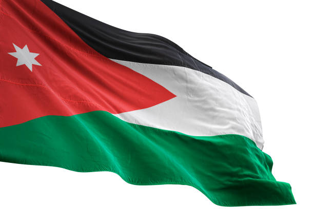 Jordan flag close-up waving isolated white background realistic 3d illustration