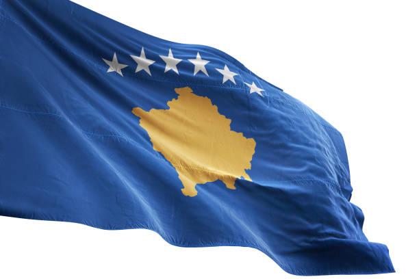 istock Kosovo flag close-up waving isolated white background 1085629572