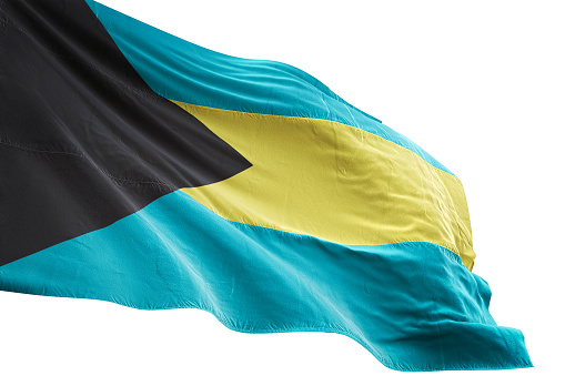 Bahamas flag close-up waving isolated white background realistic 3d illustration