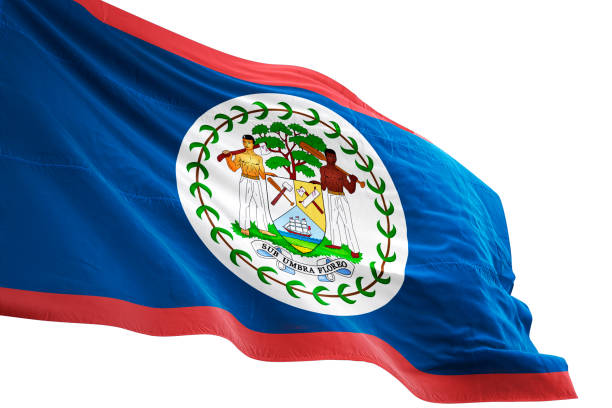 Belize flag close-up waving isolated white background realistic 3d illustration
