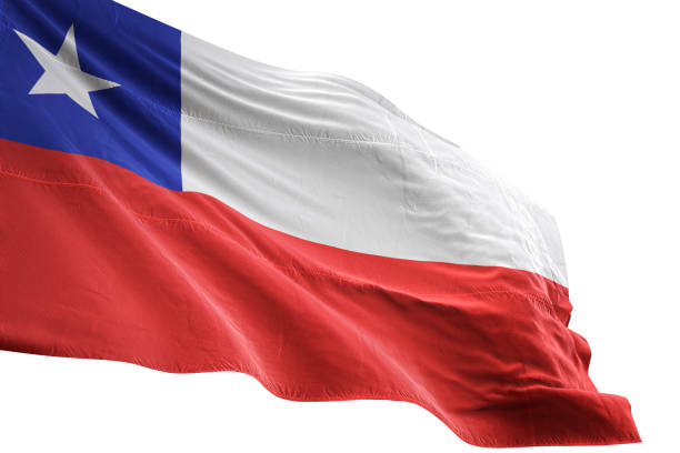 istock Chile flag close-up waving isolated white background 1085631618