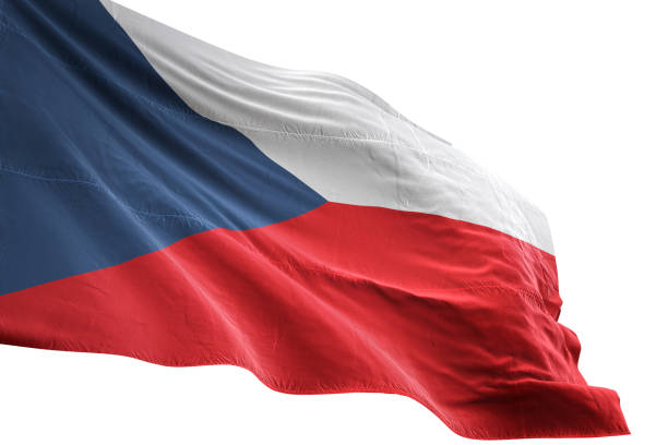 Czech Republic flag close-up waving isolated white background
