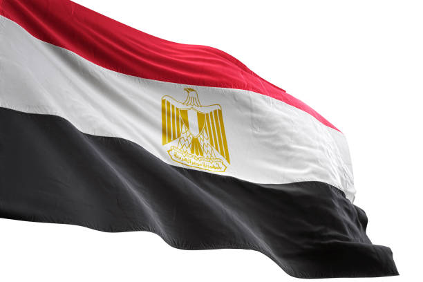 Egypt flag close-up waving isolated white background Egypt flag close-up waving isolated white background realistic 3d illustration egyptian flag stock pictures, royalty-free photos & images