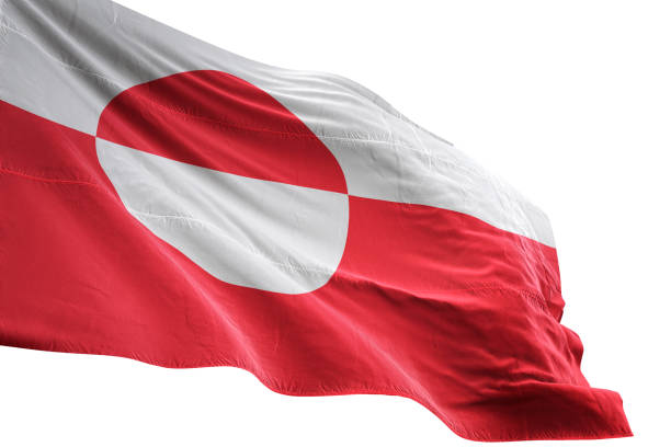 Greenland flag close-up waving isolated white background realistic 3d illustration