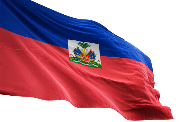 Haiti flag close-up waving isolated white background realistic 3d illustration