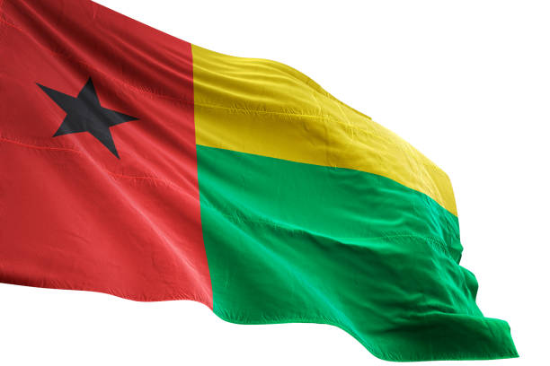 Guinea-Bissau flag on canvas. Patriotic background. National flag of Guinea-Bissau
