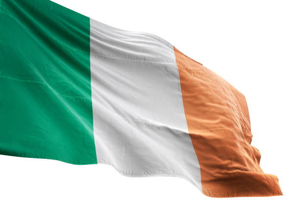 Ireland flag close-up waving isolated white background realistic 3d illustration
