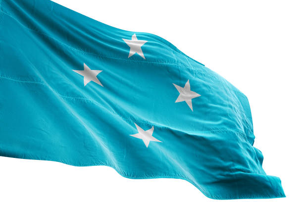 Micronesia flag close-up waving isolated white background realistic 3d illustration