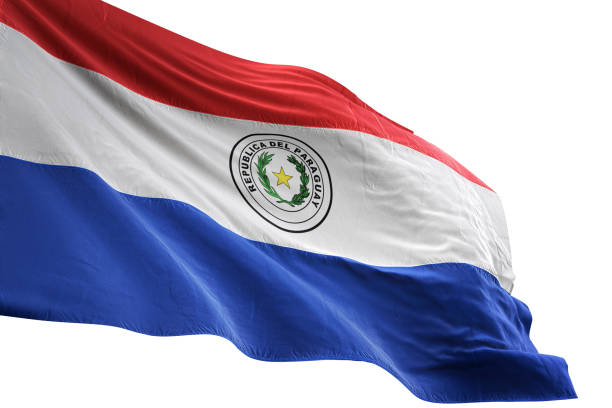 istock Paraguay flag close-up waving isolated white background 1085634244