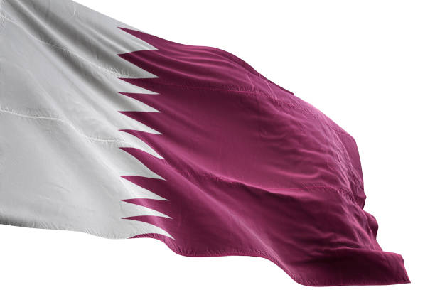 Qatar flag close-up waving isolated white background Qatar flag close-up waving isolated white background realistic 3d illustration qatar flag stock pictures, royalty-free photos & images