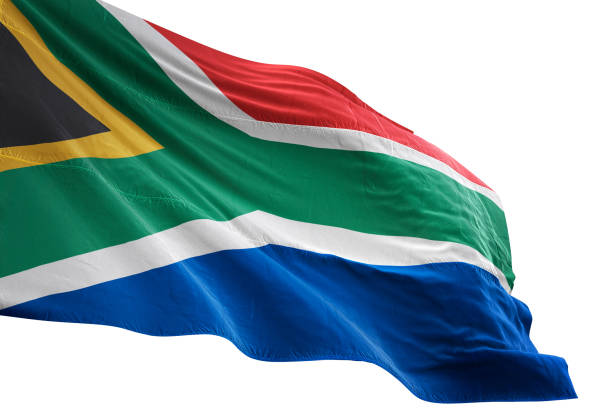 South Africa flag close-up waving isolated white background South Africa flag close-up waving isolated white background realistic 3d illustration south africa flag stock pictures, royalty-free photos & images