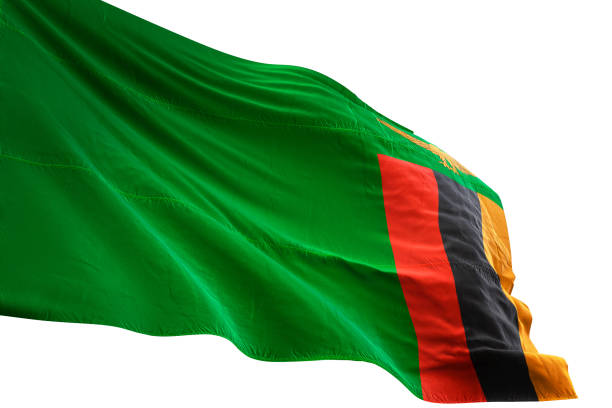 Zambia flag close-up waving isolated white background Zambia flag close-up waving isolated white background realistic 3d illustration zambia flag stock pictures, royalty-free photos & images