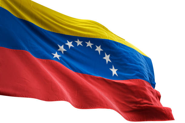 venezuela flag close-up waving isolated white background - venezuelan flag imagens e fotografias de stock