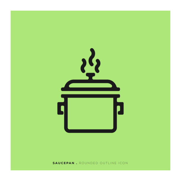 Saucepan Rounded Line Icon vector art illustration