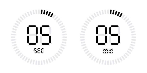 Timer countdown with minutes and seconds Icons. Timer countdown with minutes and seconds Icons. Stopwatch digital Vector five minutes stock illustrations