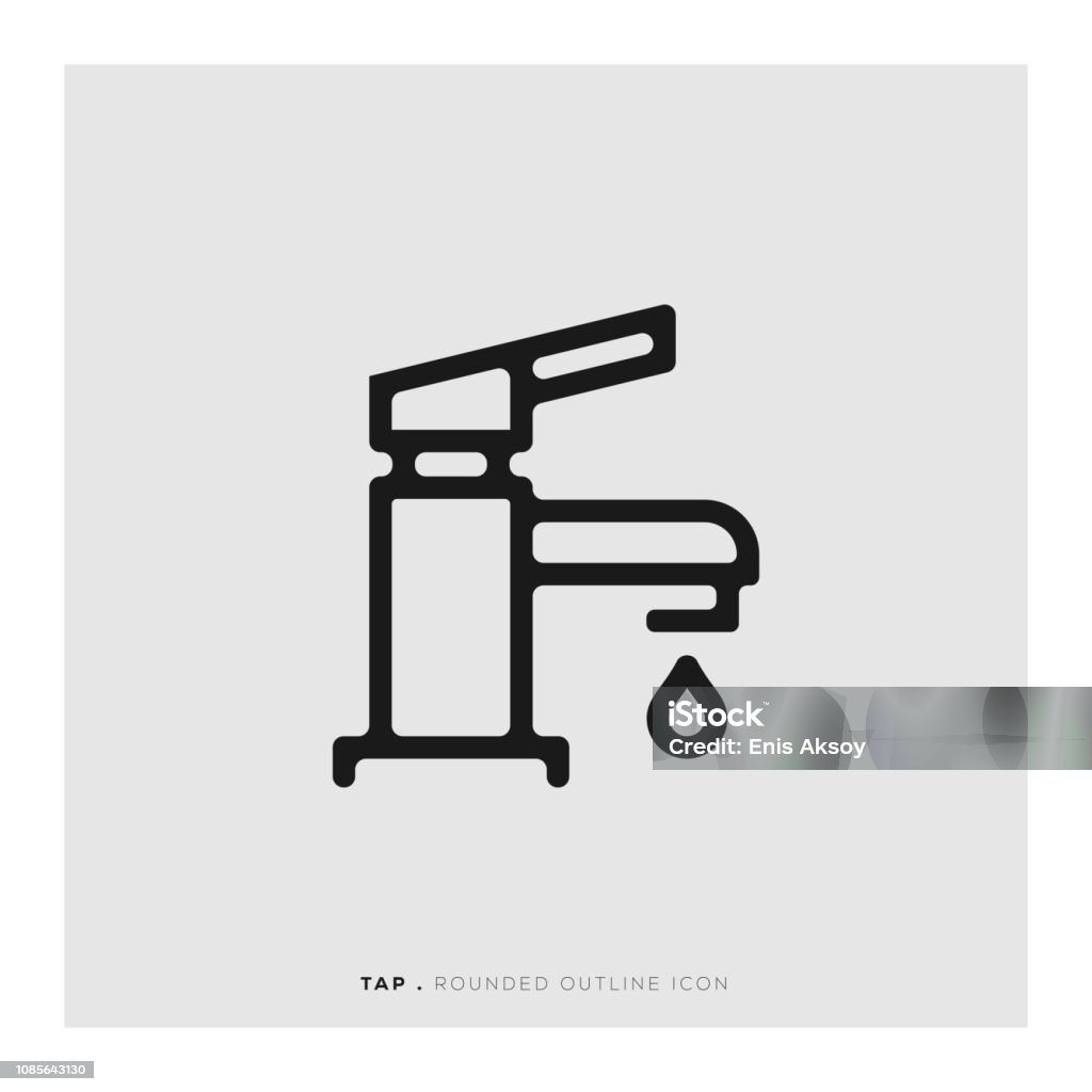 Tap Rounded Line Icon Faucet stock vector