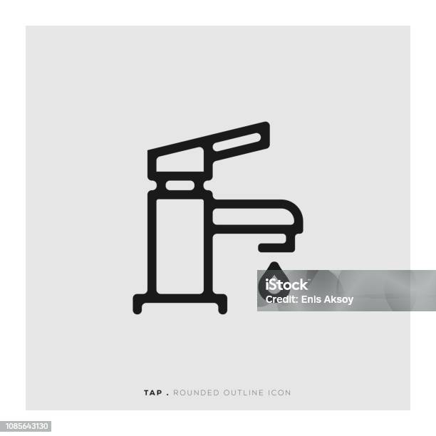 Tap Rounded Line Icon Stock Illustration - Download Image Now - Faucet, Icon Symbol, Tapping