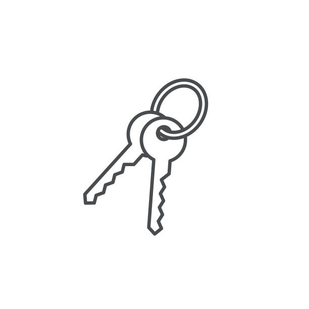 ilustrações de stock, clip art, desenhos animados e ícones de key ring thin line real estate icon - key real estate key ring house key