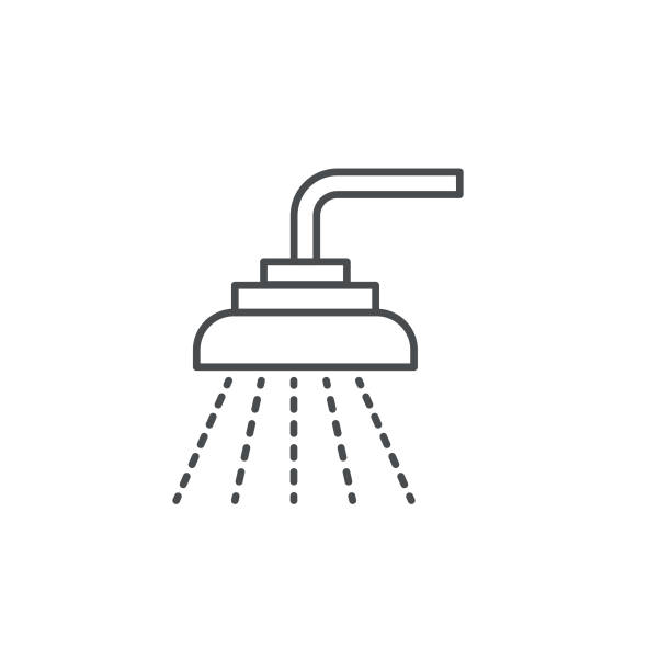 Shower and Bath Thin Line Real Estate Icon Set - ilustração de arte vetorial