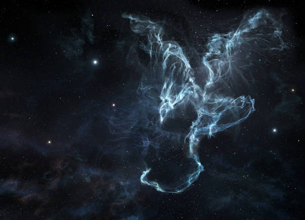 Cosmic nebula with a dragon shape stock photo
