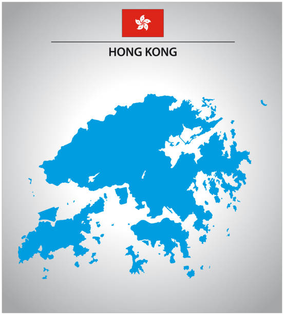 ilustraciones, imágenes clip art, dibujos animados e iconos de stock de mapa de bosquejo sencillo de hong kong con bandera - hong