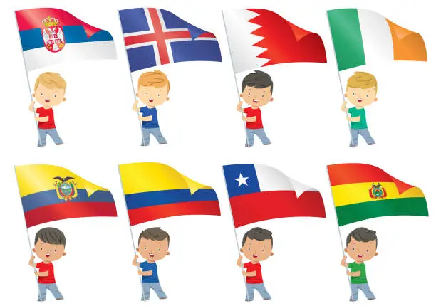 Vector illustration of World flags and children