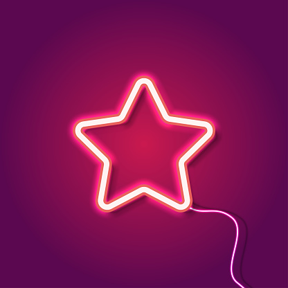 Red neon star on purple background, vector illustration