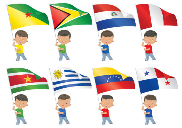 World flags and children Vector World flags and children panamanian flag stock illustrations