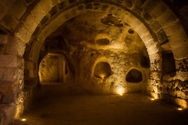 Explore Uchisar ancient multi-level underground cave Castle in Cappadocia, Travel to Turkey.