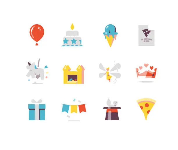 Vector illustration of Birthday Party Flat Icons Series