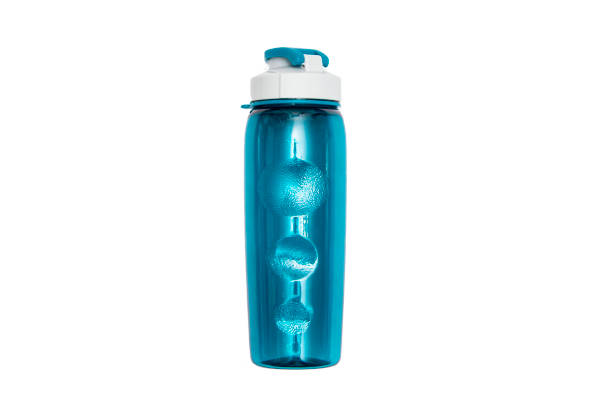 istock Blue water bottle insulated on white 1085673562
