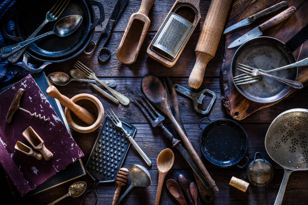 istock Vintage kitchen utensils on rustic wooden table 1085675916