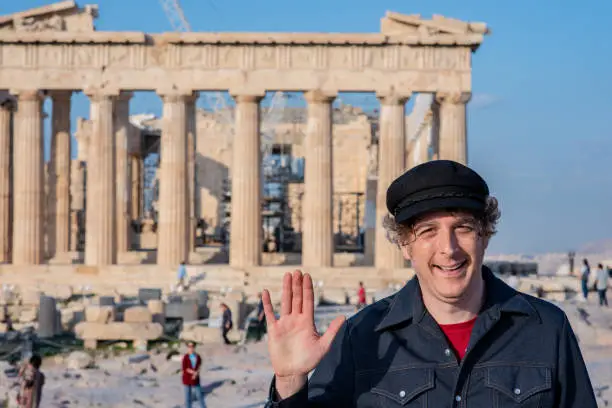 Photo of Father portrait at the Parthenon at sunrise at the Acropolis in Athens, Greece