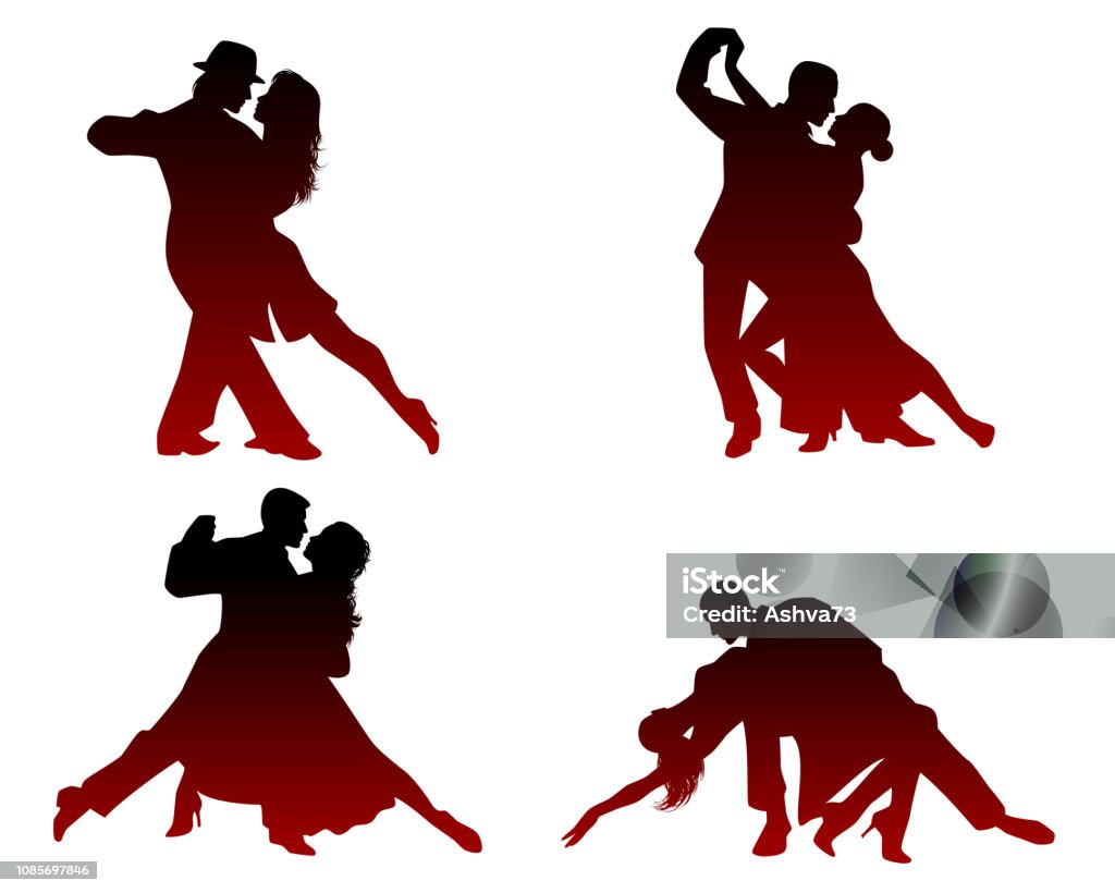 Silhouettes of four dancing couples Vector illustration of silhouettes of four dancing couples Dancing stock vector