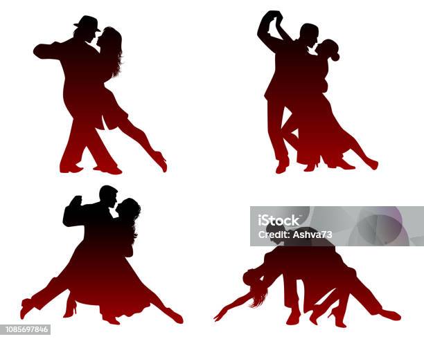 Silhouettes Of Four Dancing Couples Stock Illustration - Download Image Now - Dancing, Tango - Dance, In Silhouette